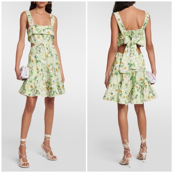Alemais Astra Floral Cutout Linen Mini Dress Green - Picture 1 of 7
